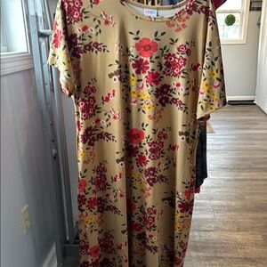 Floral Print Dress in Beige and Red